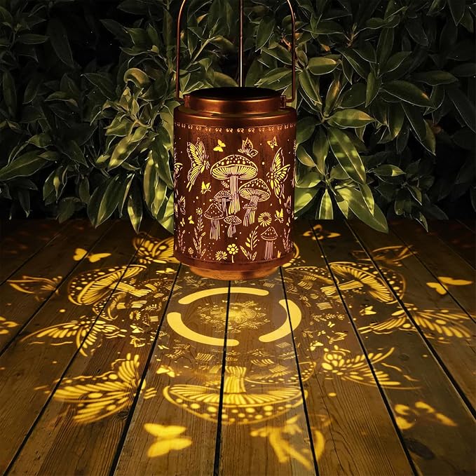 Solar Lanterns Outdoor Waterproof Mushroom Butterfly Garden Decor Gifts for Women Mon Grandma Metal Hanging Solar Lights Decoration for Outside LED Lanterns for Yard Patio Lawn | Metal Hanging Solar Lights Decoration for Outside LED Lanterns for Yard P...