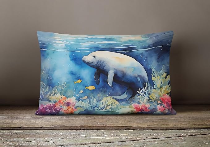 Caroline's Treasures DAC2811PW1216 Manatee Throw Pillow Machine Washable, Indoor Outdoor Decorative Pillow for Couch, Bed or Patio, 12HX16W