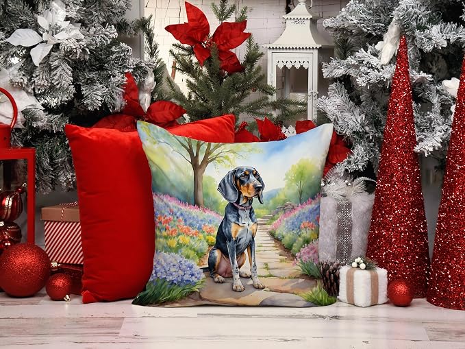 Caroline's Treasures Bluetick Coonhound Spring Path Throw Pillow Machine Washable, Indoor Outdoor Decorative Pillow for Couch, Bed or Patio, 14Hx14W