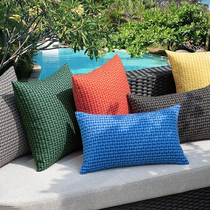 Kevin Textile Outdoor Waterproof 18"x18" Pillow Covers 2 Pack, Dark Green | Water Resistant Weaving Faux Linen Texture Throw Pillow Covers, Outside Decorative Pillowcases for Garden Patio Balcony Couch