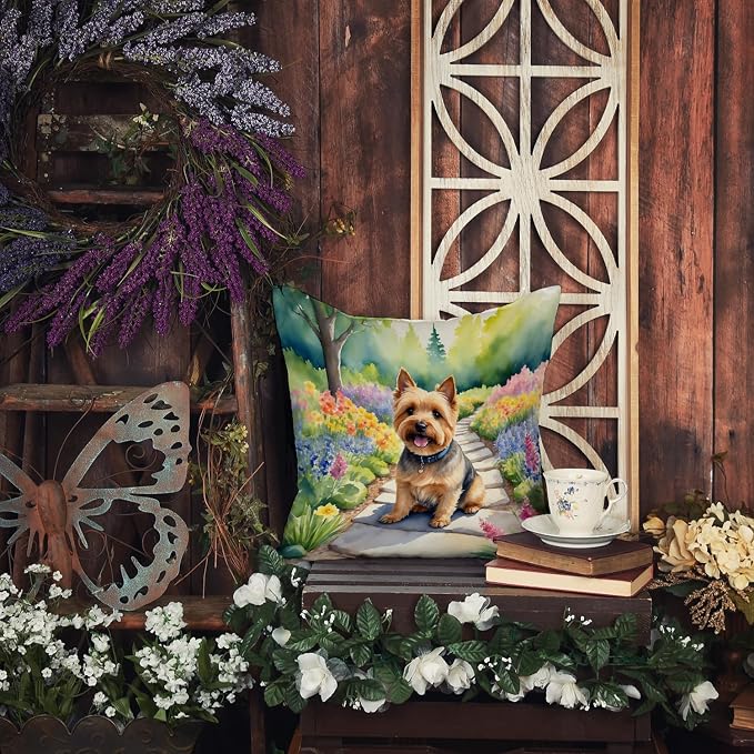 Caroline's Treasures Norwich Terrier Spring Path Throw Pillow Machine Washable, Indoor Outdoor Decorative Pillow for Couch, Bed or Patio, 14Hx14W