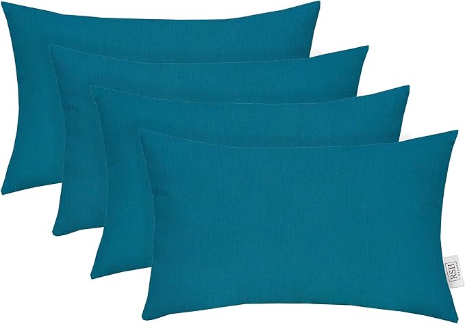 RSH DECOR Sunbrella 20" x 12" Lumbar Throw Pillows Set of 4 | Water and Fade-Resistant Performance Fabric | Outdoor Pillow Covers with Down-Alternative Inserts | Made in USA (Spectrum Peacock)