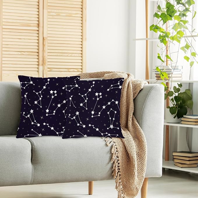 Swono Stars Constellations Pillowcase Cushion Cover, Cosmos Galaxy Space Stars Decorative Throw Pillows Covers Outdoor Pillow Case for Home Office Dorm Sofa Picnic Car 18" X 18", 2 Pack