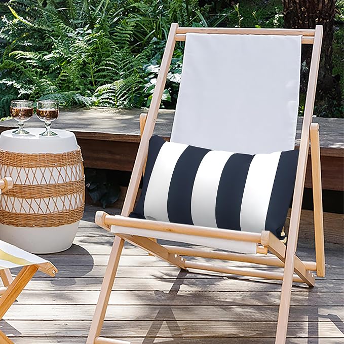 Outdoor Lumbar Pillows 12x20 inch, Rectangle Throw Pillows with Inserts, Decorative Lumbar Cushions for Patio Furniture Garden Couch Home Sofa Office Chair, Pack of 2, Cabana Navy