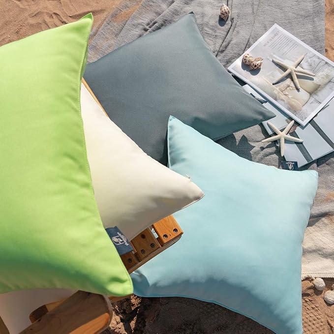 Phantoscope Pack of 2 Outdoor Waterproof Solid Throw Decorative Pillow Cover Decorative Square Outdoor Pillows Cushion Case Patio Pillows for Couch Tent (18''x18'', White)