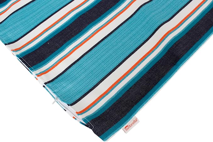 Outdoor/Indoor Sunbrella Throw Pillow Cover Only Square Set of 2 Pieces 24 inch x 24 inch Token Surfside Stripe - Insert Not Included, Navy/Teal
