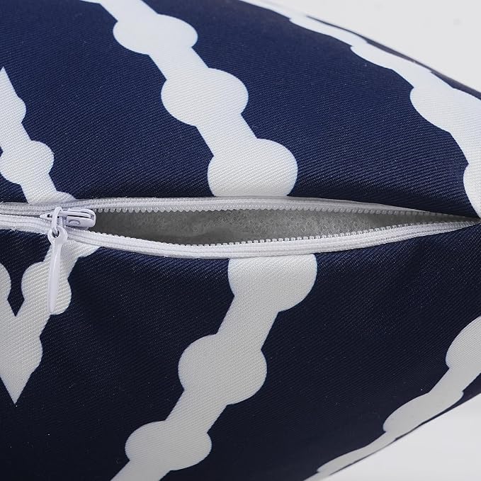 Adabana Outdoor Waterproof Pillow Covers 12x20 Navy Blue | Geometric Decorative Throw Pillow Covers Set of 2 for Patio, Garden, Porch, Farmhouse