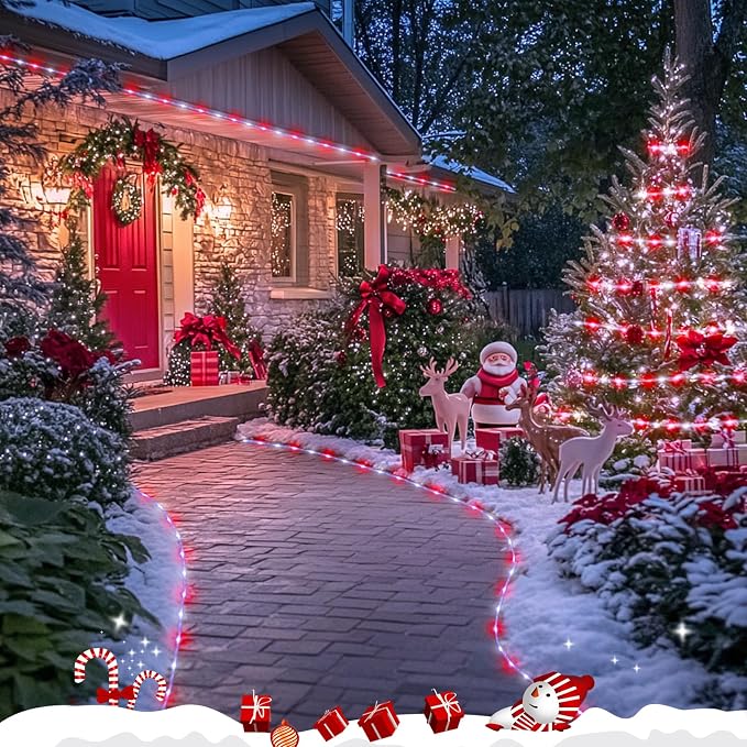 JMEXSUSS 200 LED Solar Rope Lights, 72ft IP 65 Outdoor Waterproof Christmas Lights with 8 Modes, Red and White for Fence Yard Walkway (Pack of 2)