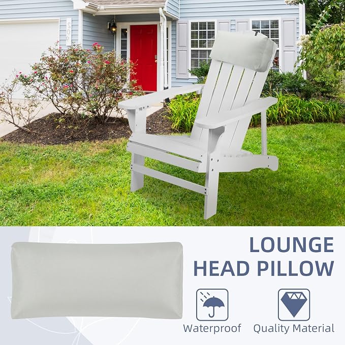 Chaise Lounge Head Pillow, 2 Pack Outdoor Patio Pillows with Adjustable Strap, Lounge Head Resting Pillow for Recliner Beach Pool Lounger Office Chair，Water Resistant Light-Gray