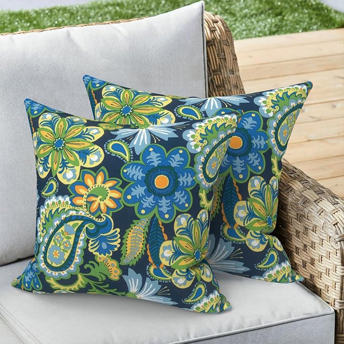 Outdoor 16x16 Inch Throw Pillow Covers Set of 2, Covers ONLY, All Weather Square Pillow Cases, Patio Cushion Pillow of Home Furniture Use, Wonder Garden