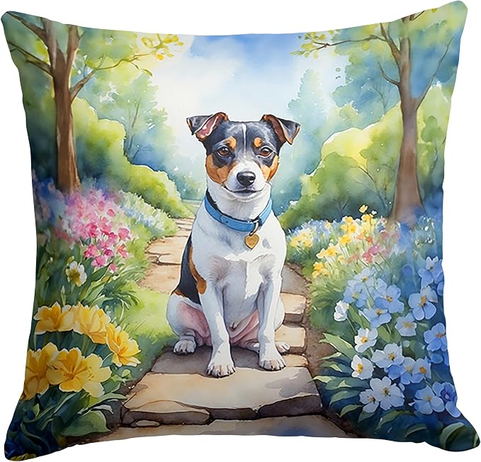 Caroline's Treasures Jack Russell Terrier Spring Path Throw Pillow Machine Washable, Indoor Outdoor Decorative Pillow for Couch, Bed or Patio, 18Hx18W