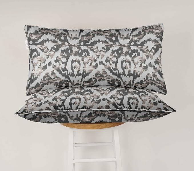 Indoor/Outdoor Polyester Fabric Lumbar Pillow Cover, All-Weather Waterproof Rectangular Cushion Case for Patio Furniture, 12 x 20 Set of 2 - Ikat-50