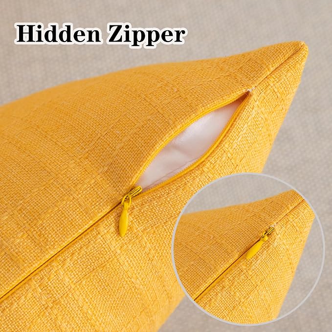 Kevin Textile Outdoor Waterproof 12”x24” Pillow Covers 2 Pack, Dark Yellow | Water Resistant, Soft Faux Linen-cotton Yarn-dyed Woven Texture Throw Pillow Covers for Tent Patio Garden Couch Sofa