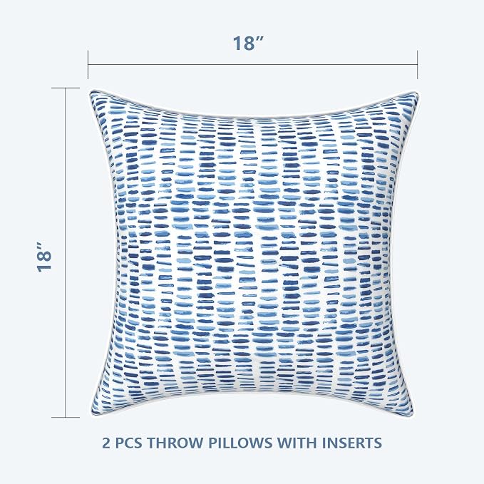 LVTXIII Set of 2 Patio Throw Pillows Waterproof 18"x18" Fade Resistant Outdoor Throw Pillows with Inserts, Fluffy Decorative Garden Toss Pillow Cushions for Home Patio Coach Sofa Use, Pebble Blue