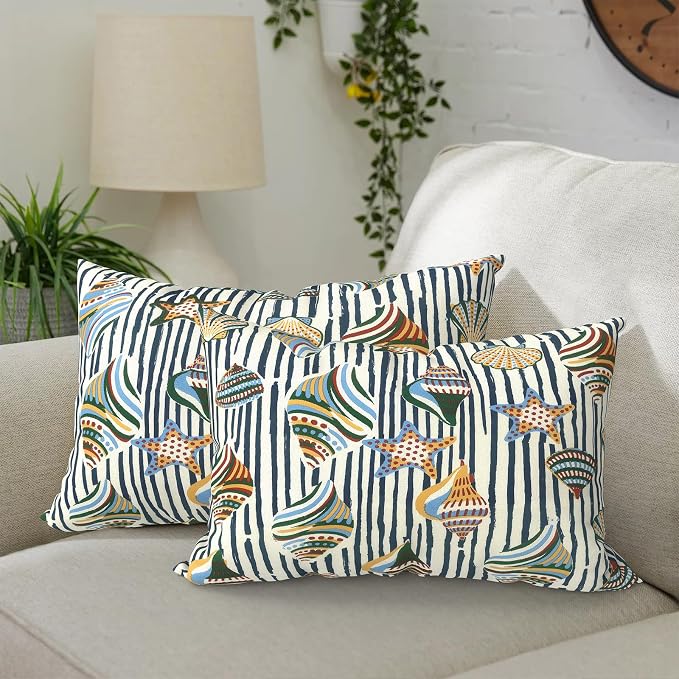 DYTXIII Pack of 2 Outdoor Waterproof Lumbar Pillow Covers ONLY, 12x20 Rectangle Decorative Double Printed Pillow Cases for Patio Couch Porch Furniture - Crayon Shells