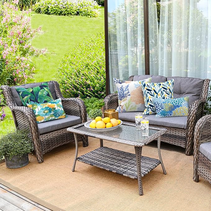 DYTXIII Pack of 2 Outdoor Waterproof Lumbar Pillow Covers ONLY, 12x20 Rectangle Decorative Double Printed Pillow Cases for Patio Couch Porch Furniture - Dahlia Blue