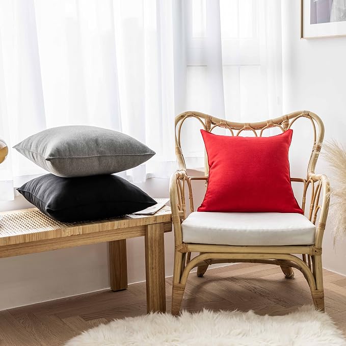 Home Brilliant Pillow Covers Outdoor Black Throw Pillows Waterproof Linen Decorative Pillow Cases for Chairs, 18x18 inch, Set of 4, Black