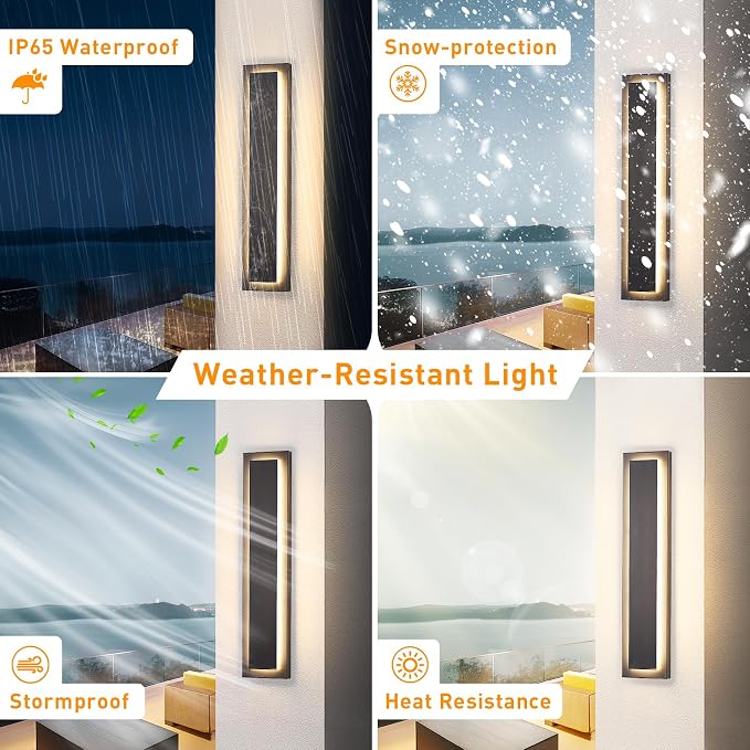 24 in Black Outdoor Wall Light,Exterior Light Porch Light, 4 Packs | Modern LED Outdoor Wall Sconce For House,Front Porch,Garage,Patio,Included LED 3000K Warm White 24W Light Bead,Waterproof