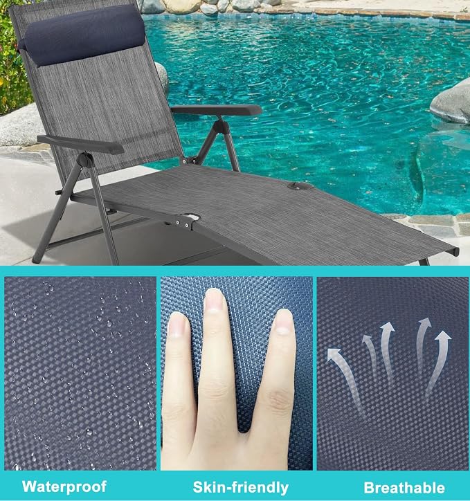 Lounge Chair Pillows with Strap Zero Gravity Chair Pillow Replacement 16.2" Long Neck Pillow for Recliner Outdoor Chaise Lounger Adirondack Patio Lawn Chairs, Blue