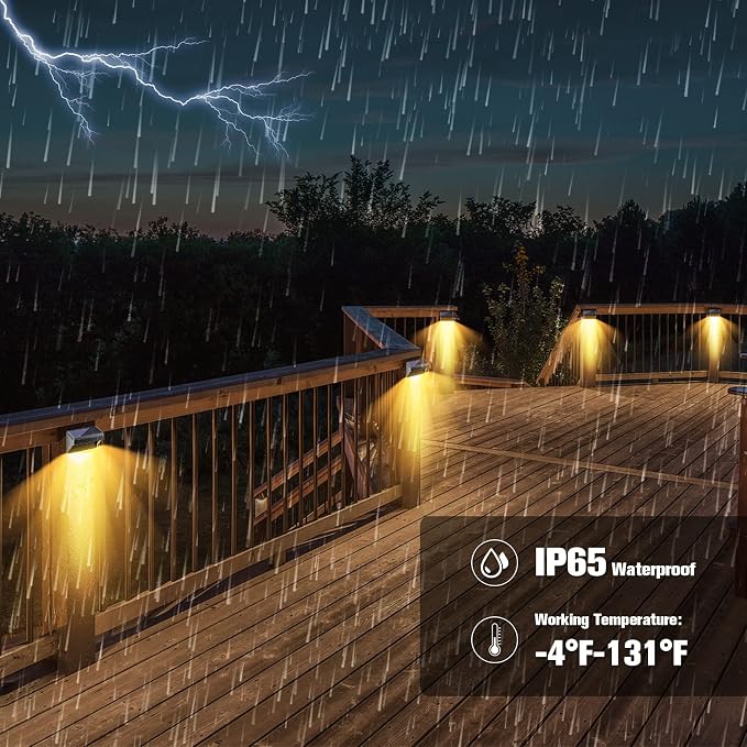 Bridika Solar Fence Lights, Fence Lights Fence Solar Lights Outdoor Waterproof Warm White & Color Glow LED Solar Lights for Backyard, Patio, Deck Railing, Stair Handrail and Wall (4 Packs, Plus Size)
