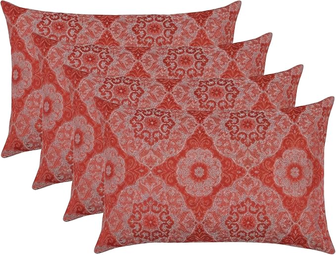 RSH DECOR: Outdura Lumbar Throw Pillows Set of 4 | 20" x 12" | Water and Fade-Resistant Performance Fabric | Outdoor Pillow Covers with Down-Alternative Inserts | Made in USA (Ayorline Flamin)
