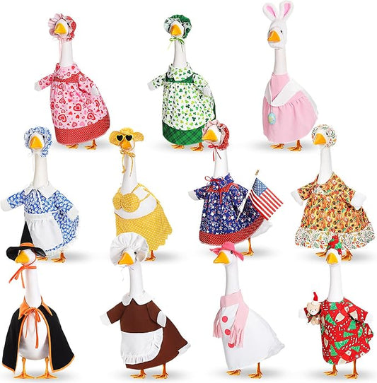 11 Set Holiday Porch Goose Outfits All Seasons Goose Clothes Umbrella Easter Statue Costume for Patio Lawn Outdoor