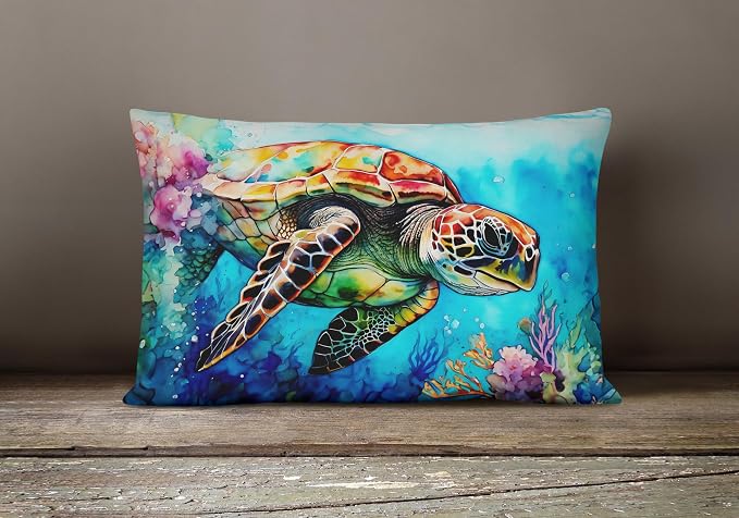 Caroline's Treasures DAC2809PW1216 Loggerhead Sea Turtle Throw Pillow Machine Washable, Indoor Outdoor Decorative Pillow for Couch, Bed or Patio, 12HX16W