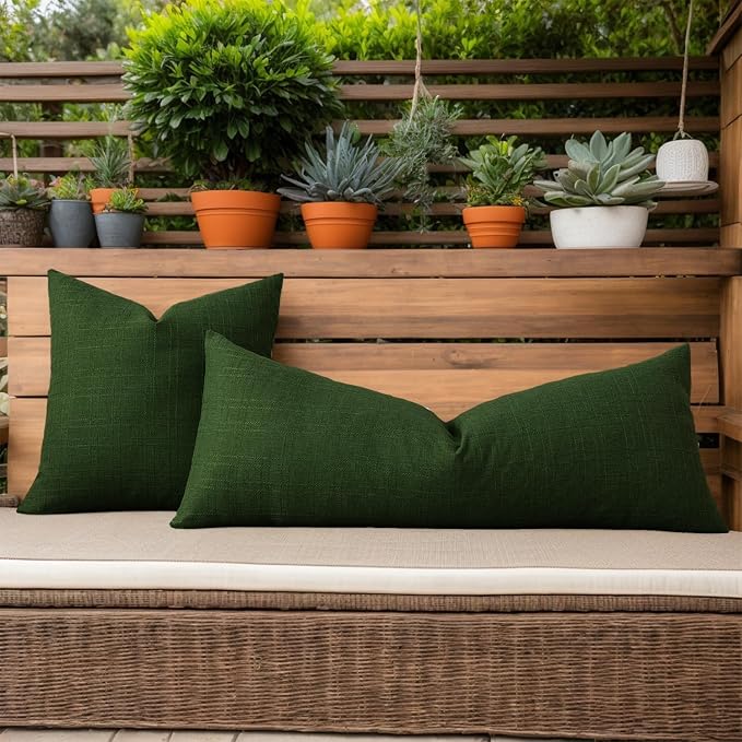 Kevin Textile Outdoor Waterproof 14”x36” Pillow Cover 1 Pack, Army Green | Water Resistant, Soft Faux Linen-cotton Yarn-dyed Woven Texture Throw Pillow Covers for Tent Patio Garden Couch Sofa