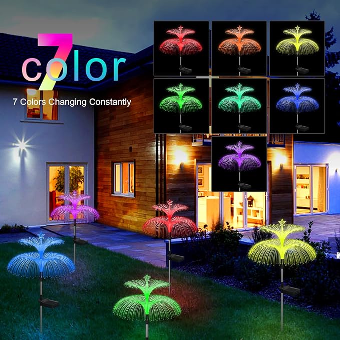 Weepong Solar Garden Lights 6 Pack New Upgraded Solar Lights Outdoor Waterproof 7 Color Changing Double Jellyfish and Star Flower Garden Decor Yard Lawn Christmas Decorations, Gifts for Women Mom