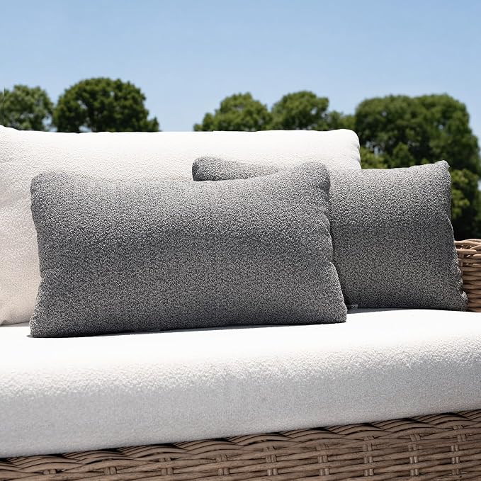 Outdoor Lumbar Pillow Set of 2 with Inserts, Outdoor Throw Pillow Water Resistant for Patio Furniture, 12x20 Inch Outdoor Pillows with Removable Zipper Cover