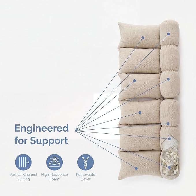 4 PCS Porch Swing Cushion Set with Removable Cover | Shredded Foam Filled Daybed Cushion. Soft Supportive Hanging Chair Cushion Replacement for Porch, Garden, Bedroom, Beige