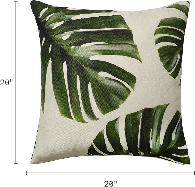 Fab Habitat Indoor/Outdoor Throw Pillow Made from Recycled Polyester Yarn - Stain Resistant, Machine Washable, Insert Included - Tropical - Patio, Deck, Living Room - Palm Leaves Green (20" x 20")