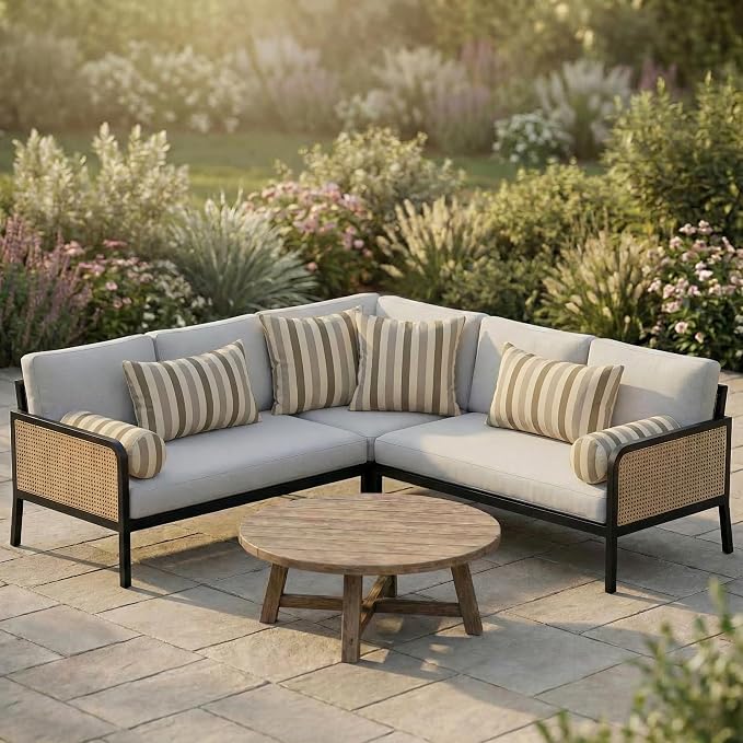 RSH DECOR: 6-Pack Pillow Set | Sunbrella Performance Fabric |Water & Fade-Resistant| 17" Square, 20"x12" Lumbar, 20"x6" Neck Roll | Outdoor Pillows for Patio Furniture | Made in USA (Portico Sparrow)