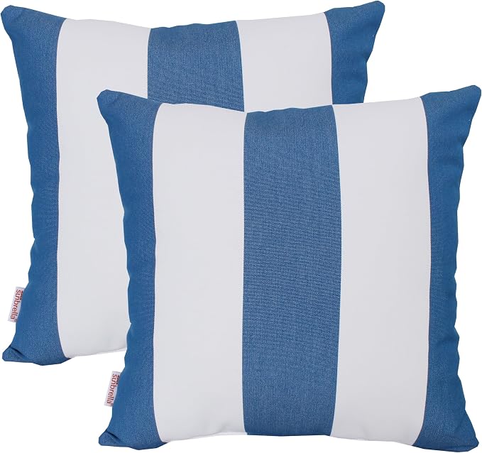 Outdoor/Indoor Sunbrella Throw Pillow Cover Only Square Set of 2 Pieces 24 inch x 24 inch Cabana Regatta Stripe - Insert Not Included