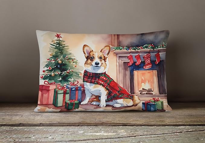Caroline's Treasures DAC2637PW1216 Corgi Cozy Christmas Throw Pillow Machine Washable, Indoor Outdoor Decorative Pillow for Couch, Bed or Patio, 12HX16W