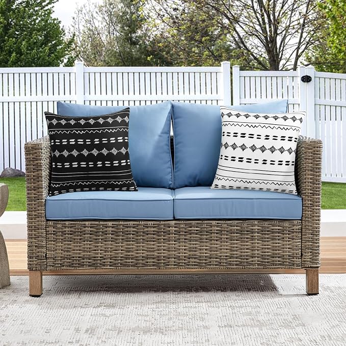 Outdoor Waterproof Pillow Covers 18x18 Set of 2 White Geometric Design | Waterproof Fabric Designed for Patio Furniture, Porch, Balcony and Garden Decor