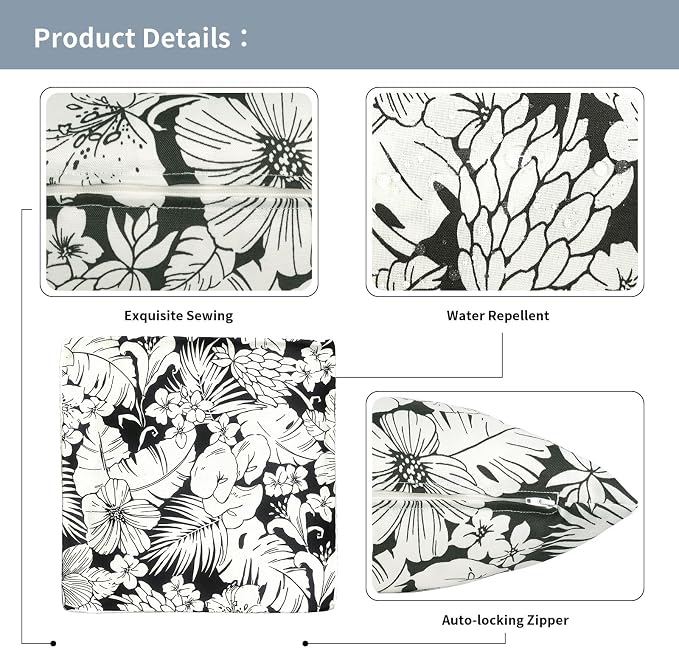 Outdoor Throw Pillow Covers 18x18 Inch, Decorative Pillow Covers for Patio Furniture, Tropical Blossom Noir Modern Cushion Cases for Garden Couch Home Sofa, Pack of 2