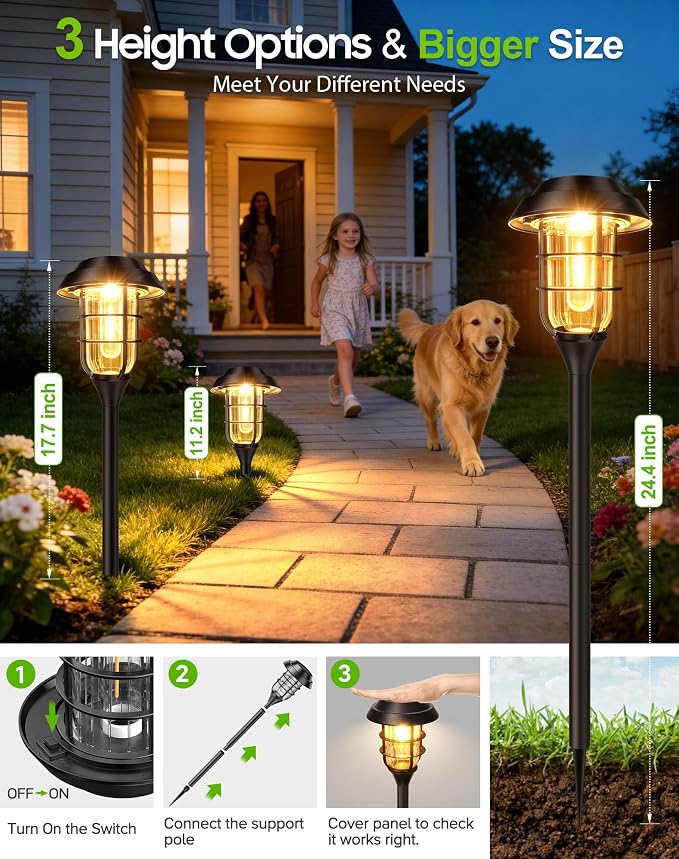 LETMY Solar Pathway Lights Outdoor, 8 Pack Bright Solar Lights Outdoor, IP65 Waterproof Auto On/Off Garden Lights Solar Powered Landscape Lighting for Yard Path Patio Walkway Driveway Pathway - Black