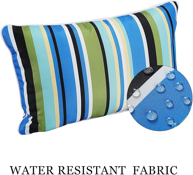 Enipate Outdoor Lumbar Pillows with Inserts, Water Resistant 12 x 20 Inch Striped Toss Pillows for Patio Furniture Decor, Pack of 2