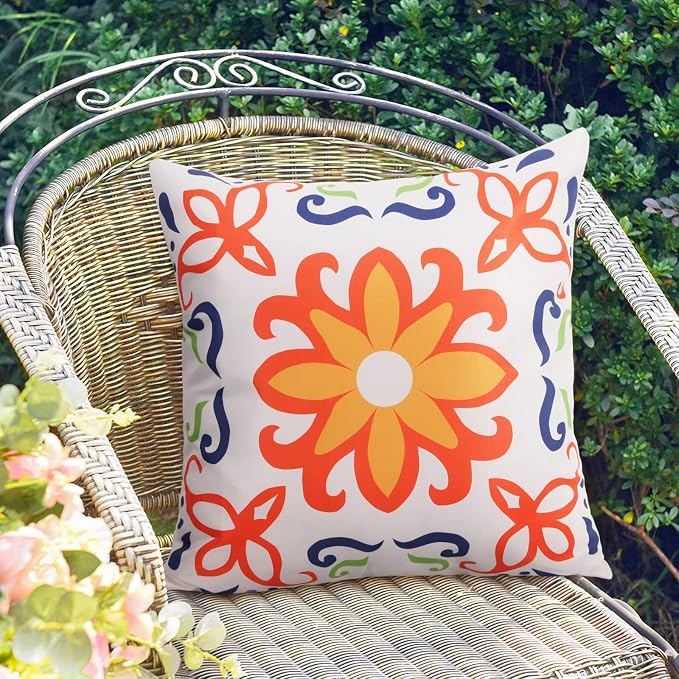 Pyonic Outdoor Waterproof Throw Pillow Covers for Patio Furniture Decorative Boho Pillow Covers 20x20 Floral Printed for Patio Tent Couch Garden Set of 4,Yellow