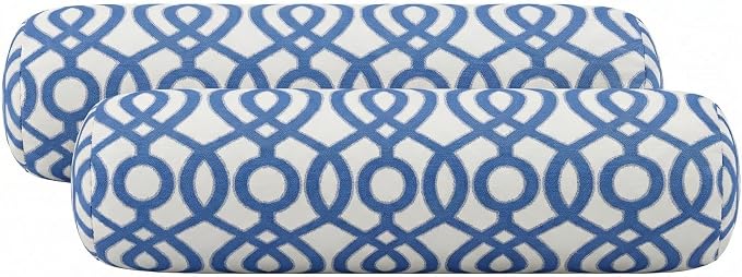 RSH DECOR: Neck Roll Bolster Pillows Set of 2 | 20” x 6" | All-Weather Spun Fabric | Water and Fade-Resistant | Outdoor Support Pillows for Patio Furniture | Made in USA (Capilla Blue)