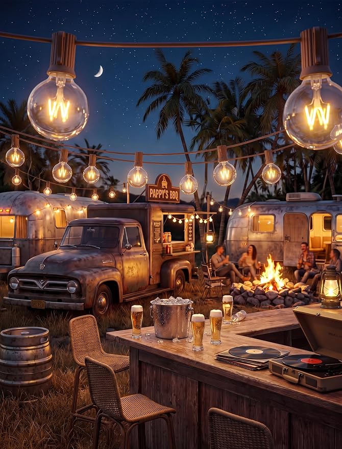 50Ft Outdoor Patio String Lights with 53 Clear Globe G40 Bulbs,UL Certified | Brown Wire Waterproof Patio Lights for Porch Backyard Deck Bistro Gazebos Pergolas Balcony Wedding