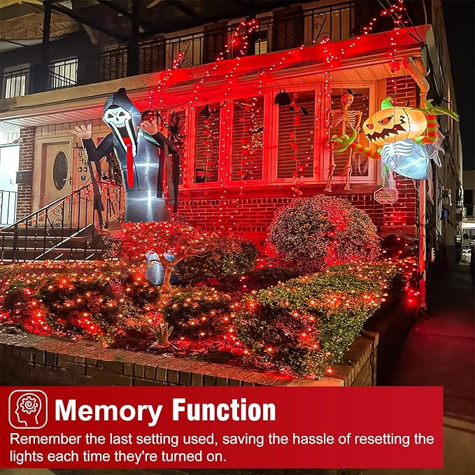 2 Pack Christmas Lights Outdoor, Total 200FT 600LED Christmas Tree Lights | Red, Waterproof 8 Modes Plug in Connectable String Lights for Outside Indoor Halloween Patio Garden Party Decorations