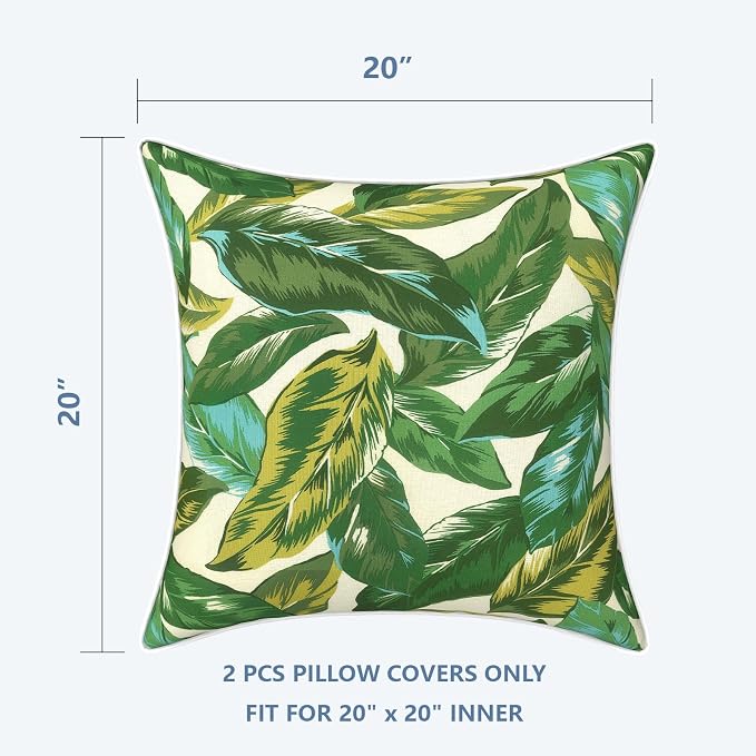 LVTXIII Outdoor/Indoor Pillow Covers, Patio Fade Resistant Throw Pillow Covers ONLY, Waterproof Farmhouse Accent Cushion Cases for Sofa Patio Couch Decoration 20"x20" Set of 2, Lush Leaf Jungle