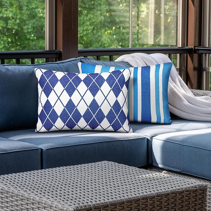 Juexica 4 Pack Chaise Lounge Headrest Pillow, Decorative Outdoor Patio Neck Headrest Pillow, Adjustable Elastic Strap & Insert, Waterproof for Pool Recliner Hammock Beach Chair(Blue & White, Stylish)