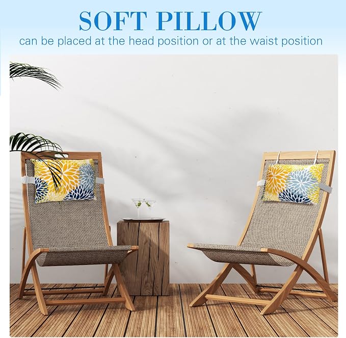 Lineshading 4 Pcs Chaise Lounge Pillow with Strap Outdoor Waterproof Pool Chair Neck Headrest Pillows with Adjustable Elastic Band for Beach Patio Chair Recliner(Yellow,Floral)