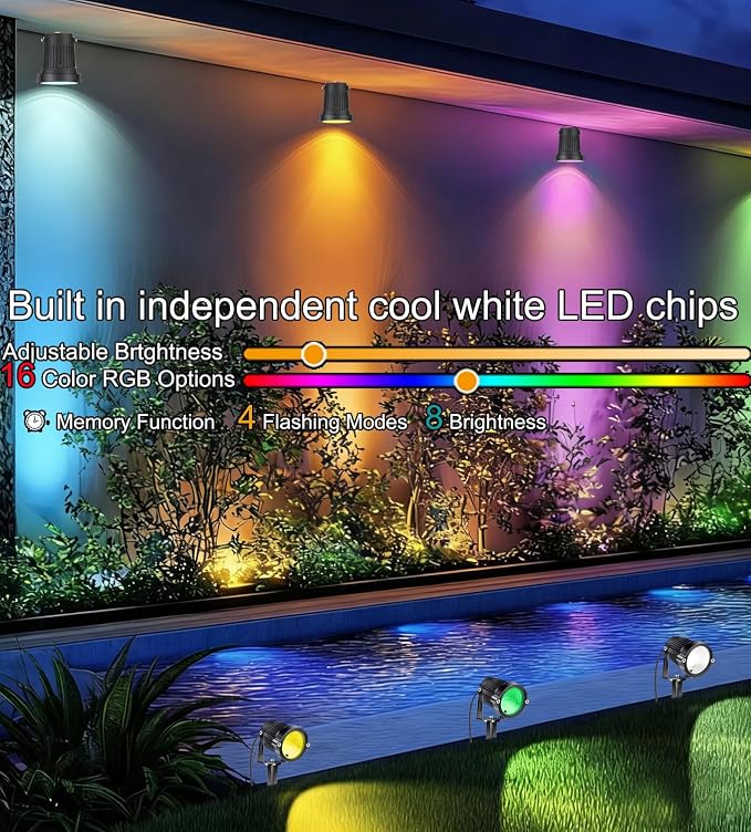 Low Voltage Landscape Lights Color Changing RGB 5W DC12V LED Landscape Lighting Outdoor Waterproof Spotlight Remote Control for Garden Pathway Christmas Decorative Light
