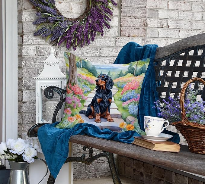 Caroline's Treasures Gordon Setter Spring Path Throw Pillow Machine Washable, Indoor Outdoor Decorative Pillow for Couch, Bed or Patio, 18Hx18W