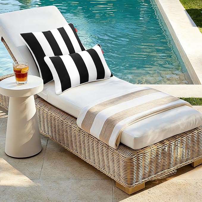 Pack of 2 Outdoor Lumbar Pillows,20x12 Inch All-Weather Water-Resistant Patio Pillows with Inserts,Decorative Pillows for Patio Furniture,Couch,Sofa,Poolside,Black White