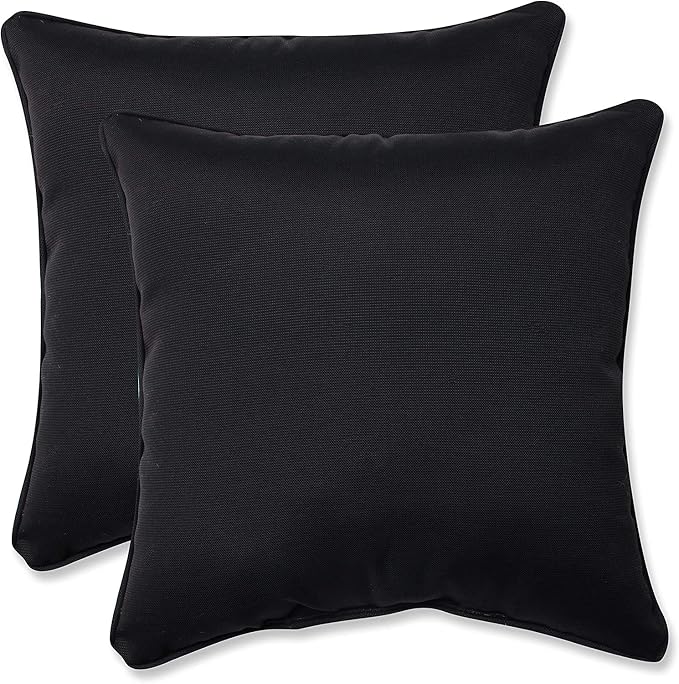 Pillow Perfect Fresco Solid Indoor/Outdoor Throw Pillow Plush Fill, Weather and Fade Resistant, Throw - 18.5" x 18.5", Black, 2 Count